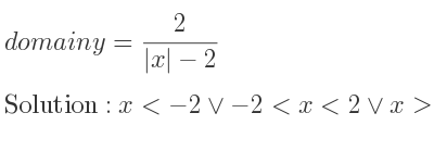The domain of y= 2/(|x|-2) is x<-2\lor-2<x<2\lor x>2